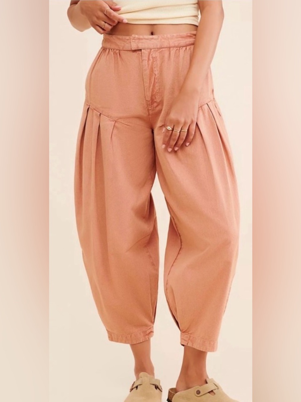 Free People Sarina barrel leg pleated ankle Pants in washed Tuscany brown NWT